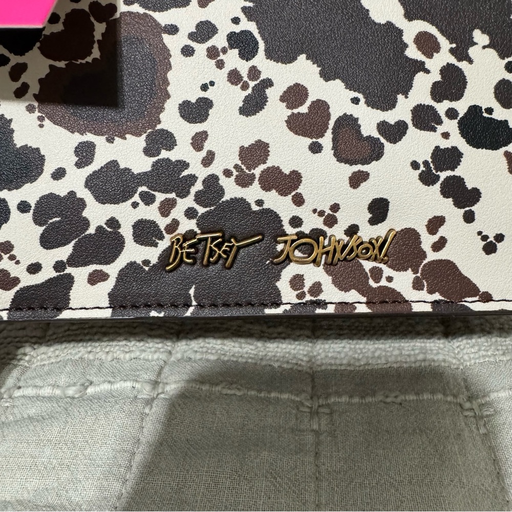 Betsey Johnson Western Brown & Black Cow Crossbody Bag with Heart Accents Charms - Picture 7 of 16